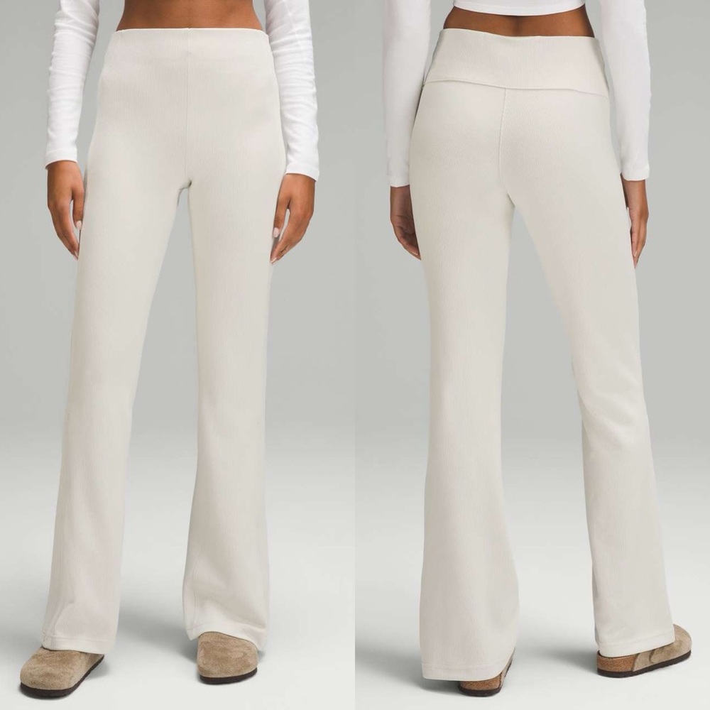 Lululemon Brushed Softstreme Ribbed Zip Flared Pant 32.5" In Bone Size 4